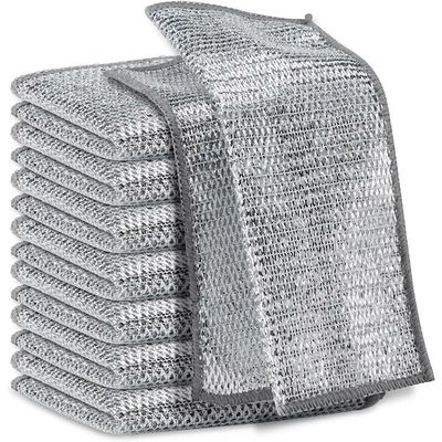 KILINE Multipurpose Kitchen Supplies Microfiber Wire Dishcloth Non Scratch Layer Double Sided Silver Cleaning Cloths